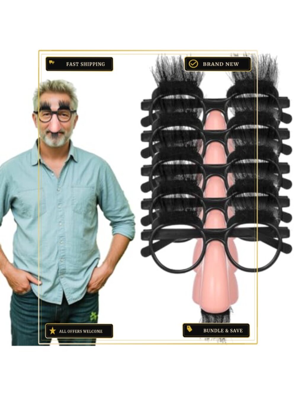 6 Pack Funny Nose Glasses Mustache Eyebrows Halloween Costume Party Props